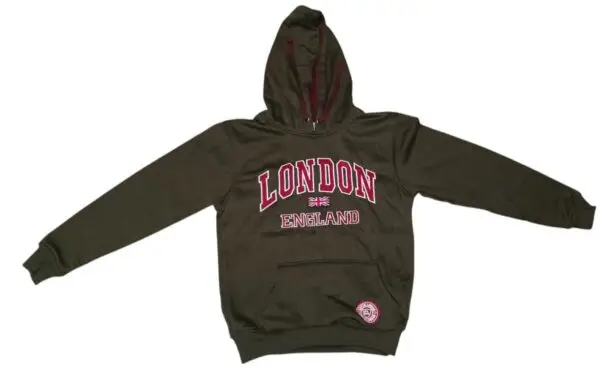 a green sweatshirt with red writing